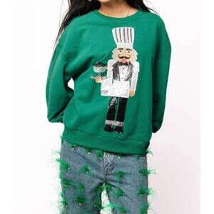 NEW QUEEN OF SPARKLES caviar nutcracker sweatshirt in green